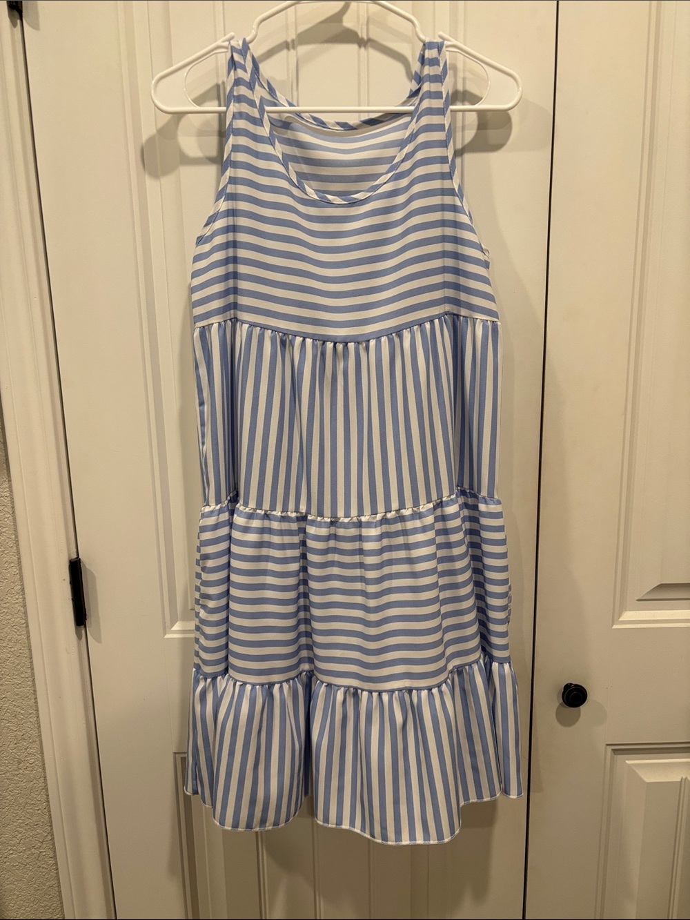 Blue and White Striped Girls' Tiered Sundress